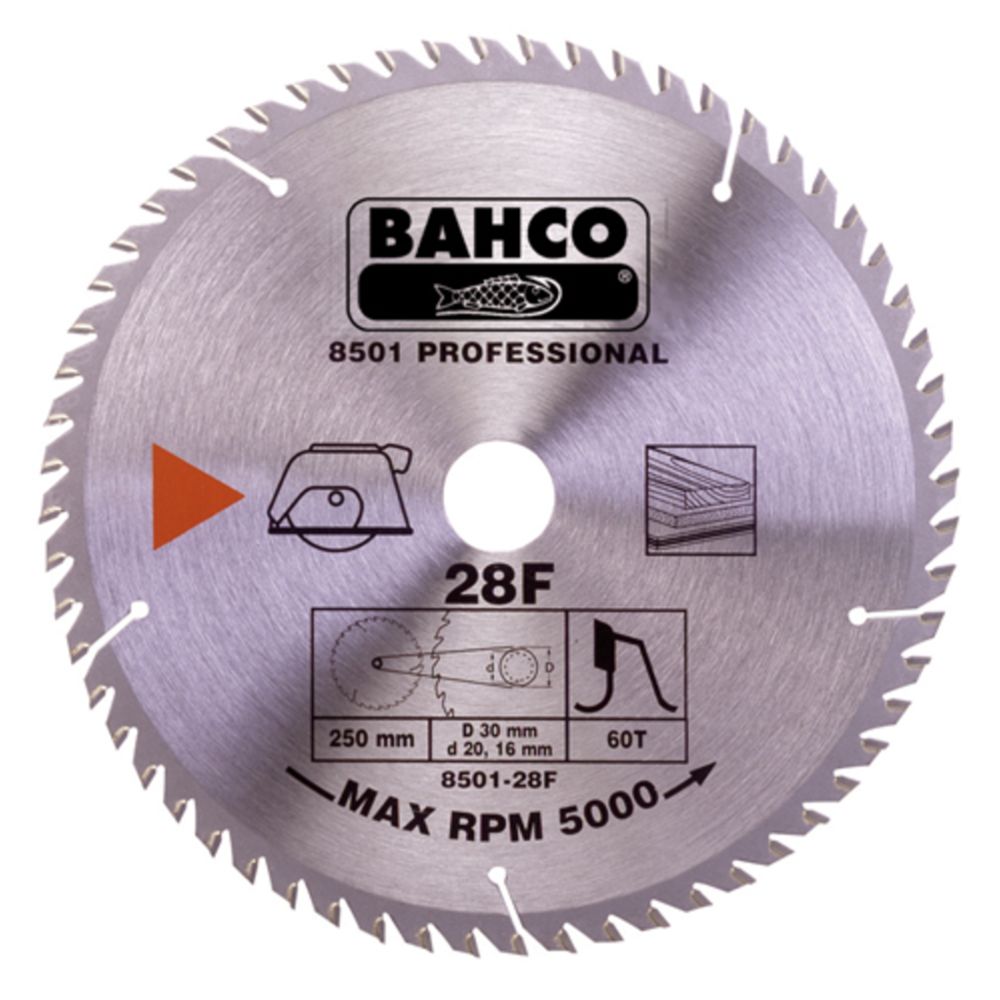 Bahco 8501-28XF tiheähampainen sirkkelinterä laminaatti/kovapuu 60 hammasta 250 mm