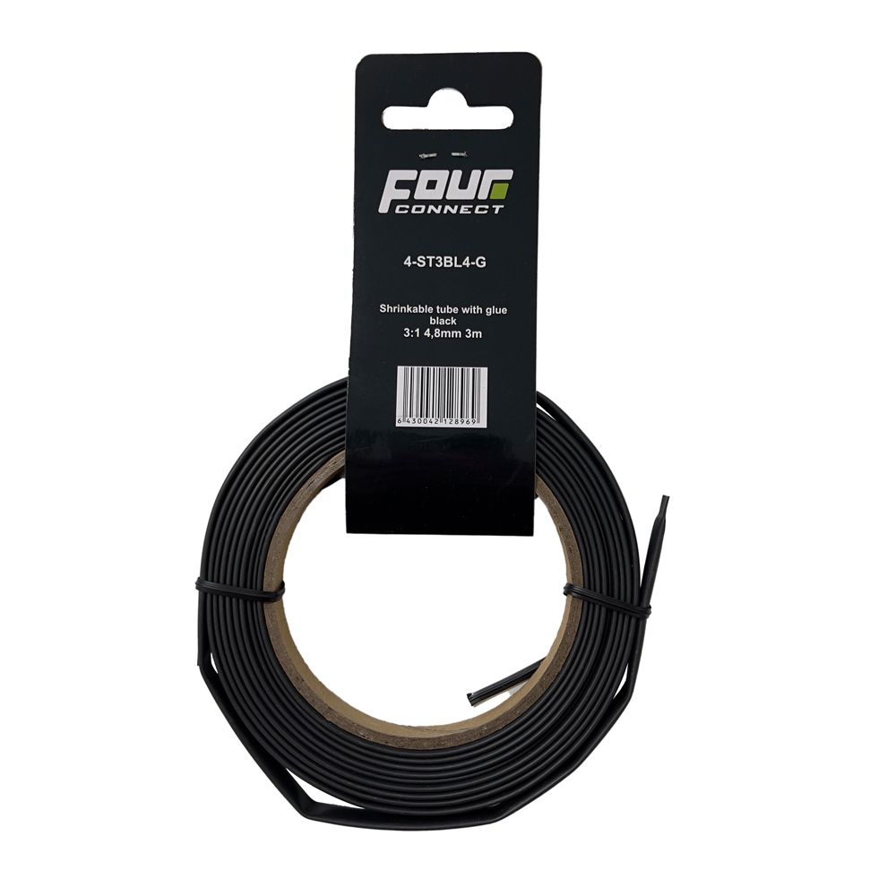 FOUR Connect krympslang med lim svart 3:1, 4,8 mm, 3 m