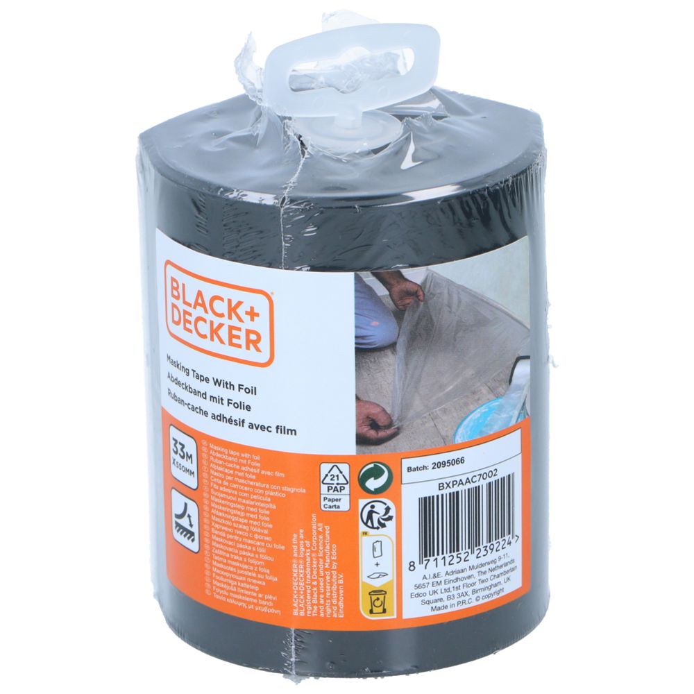 Black+Decker skyddsplast med maskeringstejp 550 mm x 33 m