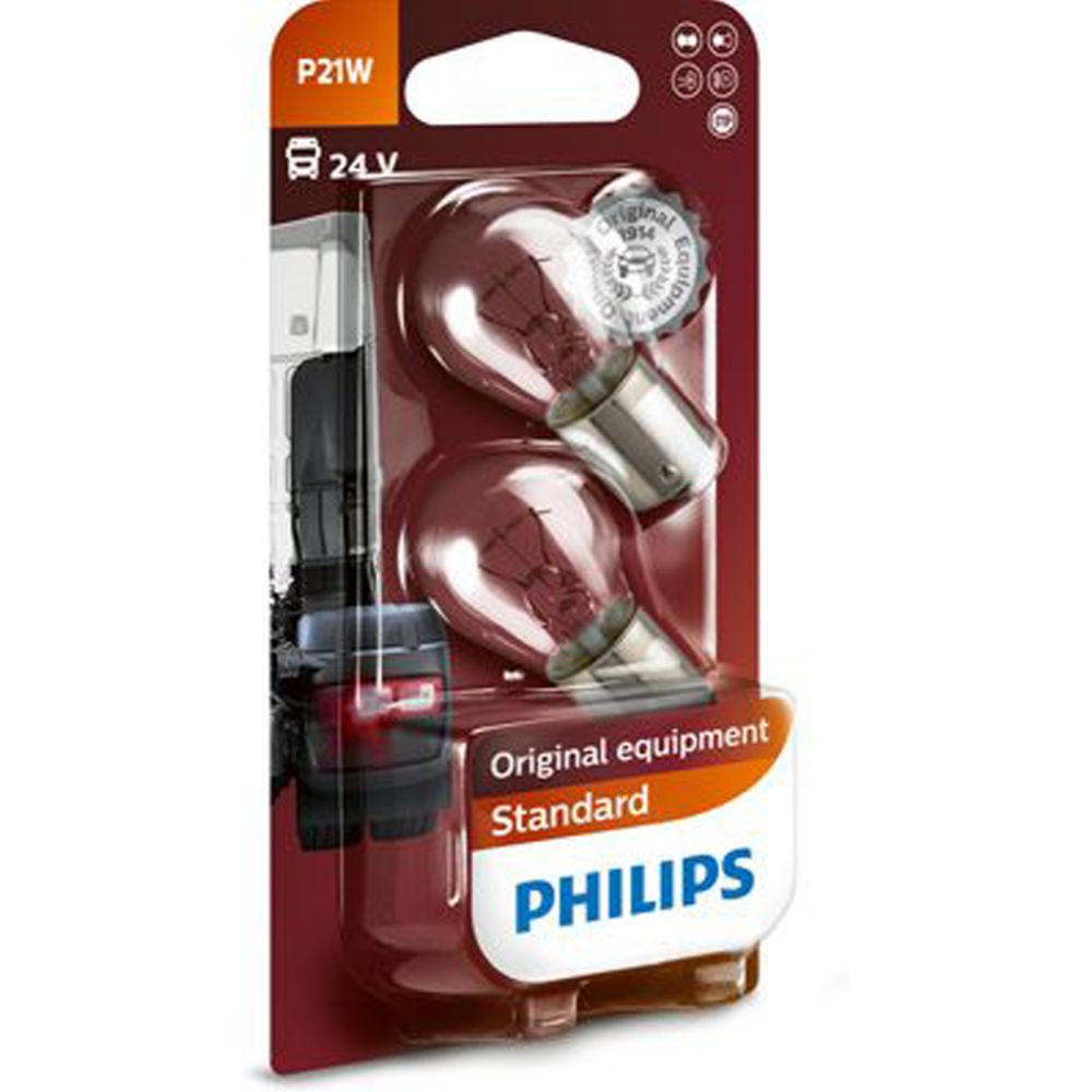 Philips BA15s autopirnid, 2 tk, 24 V 21 W P21W