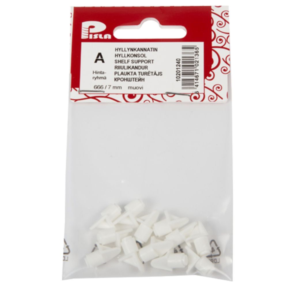 Pisla 666 riiulikandur valge 7 mm 12 tk