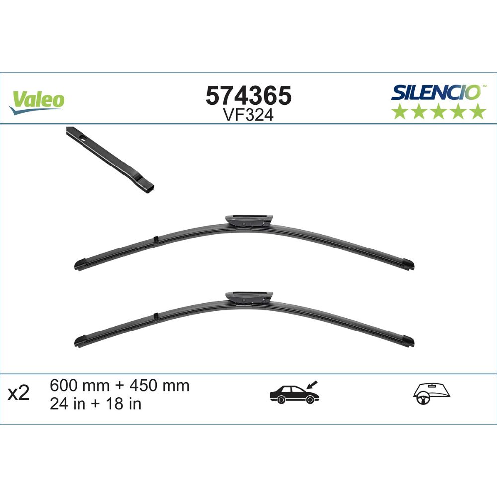 Valeo X-trm/AeroTwin VM324/VF324/A115S pyyhkijänsulkapari 60 + 45 cm