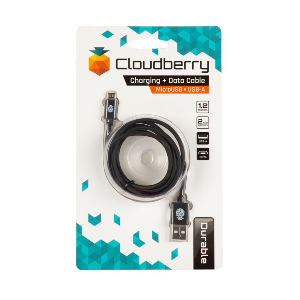 Cloudberry USB-A MicroUSB andmekaabel, must, 1,2 m