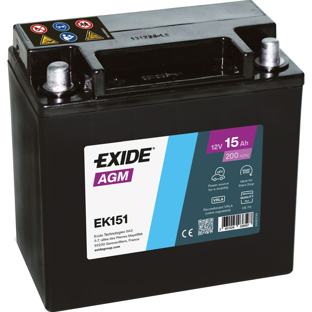 Exide EK151 15 Ah/200 A aku P150 x L90 x K145