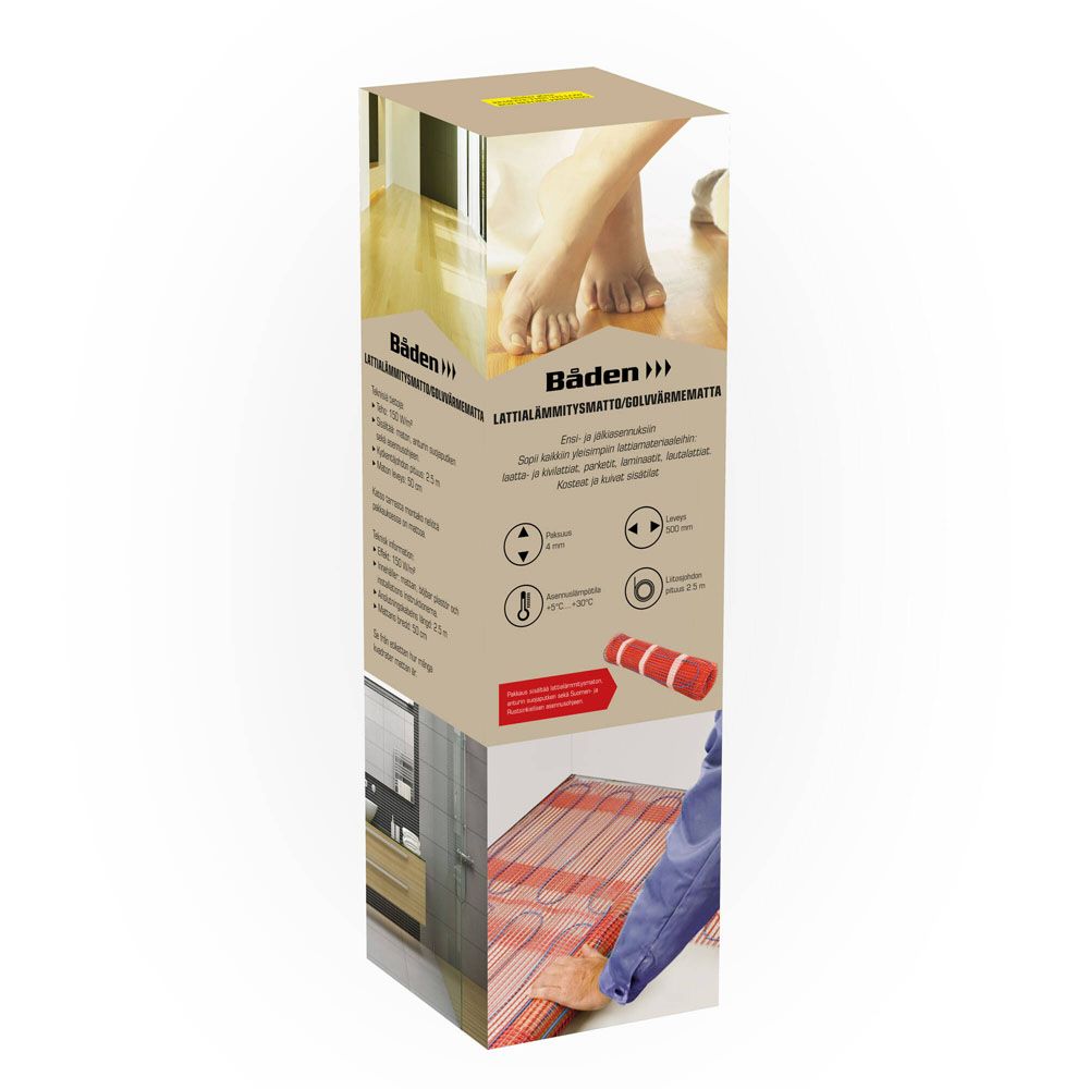 Båden lattialämmitysmatto 1,5 m² 150 W/m²