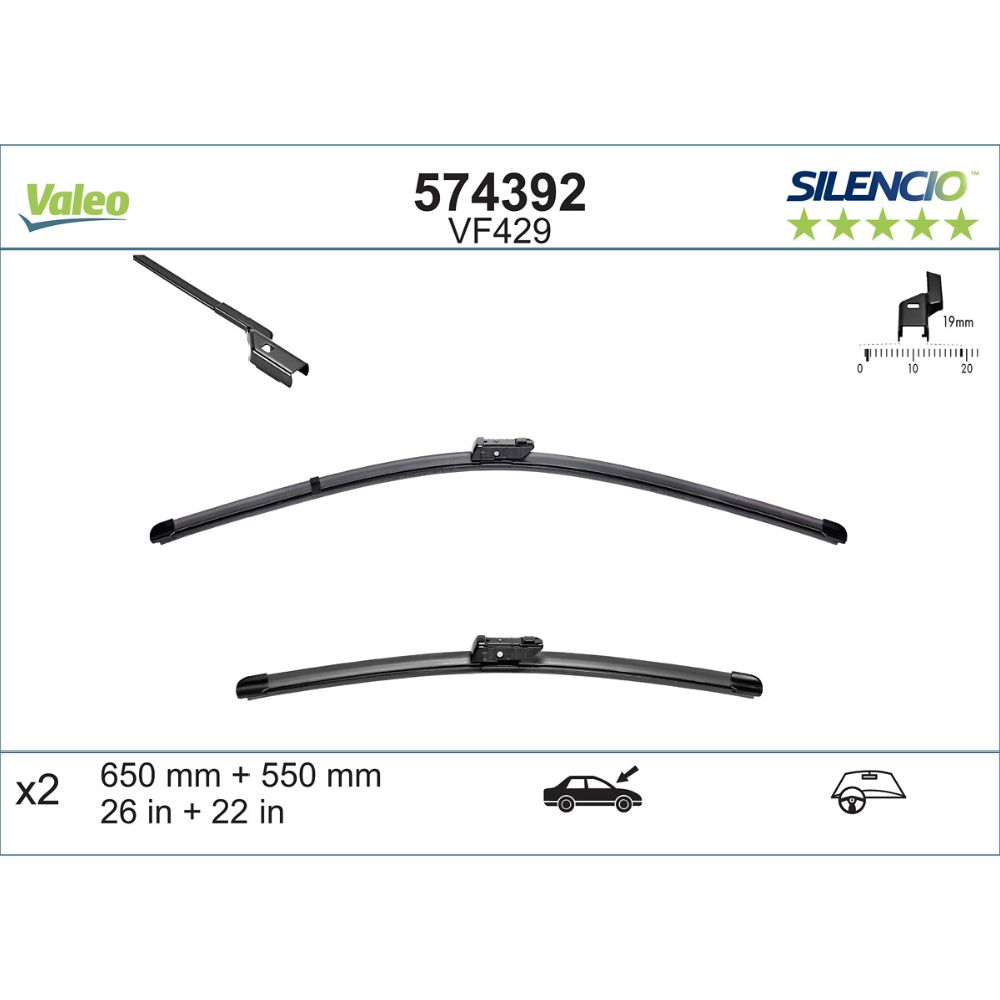 Valeo X-trm/AeroTwin VM429/VF429/A225S pyyhkijänsulkapari 55 + 65 cm