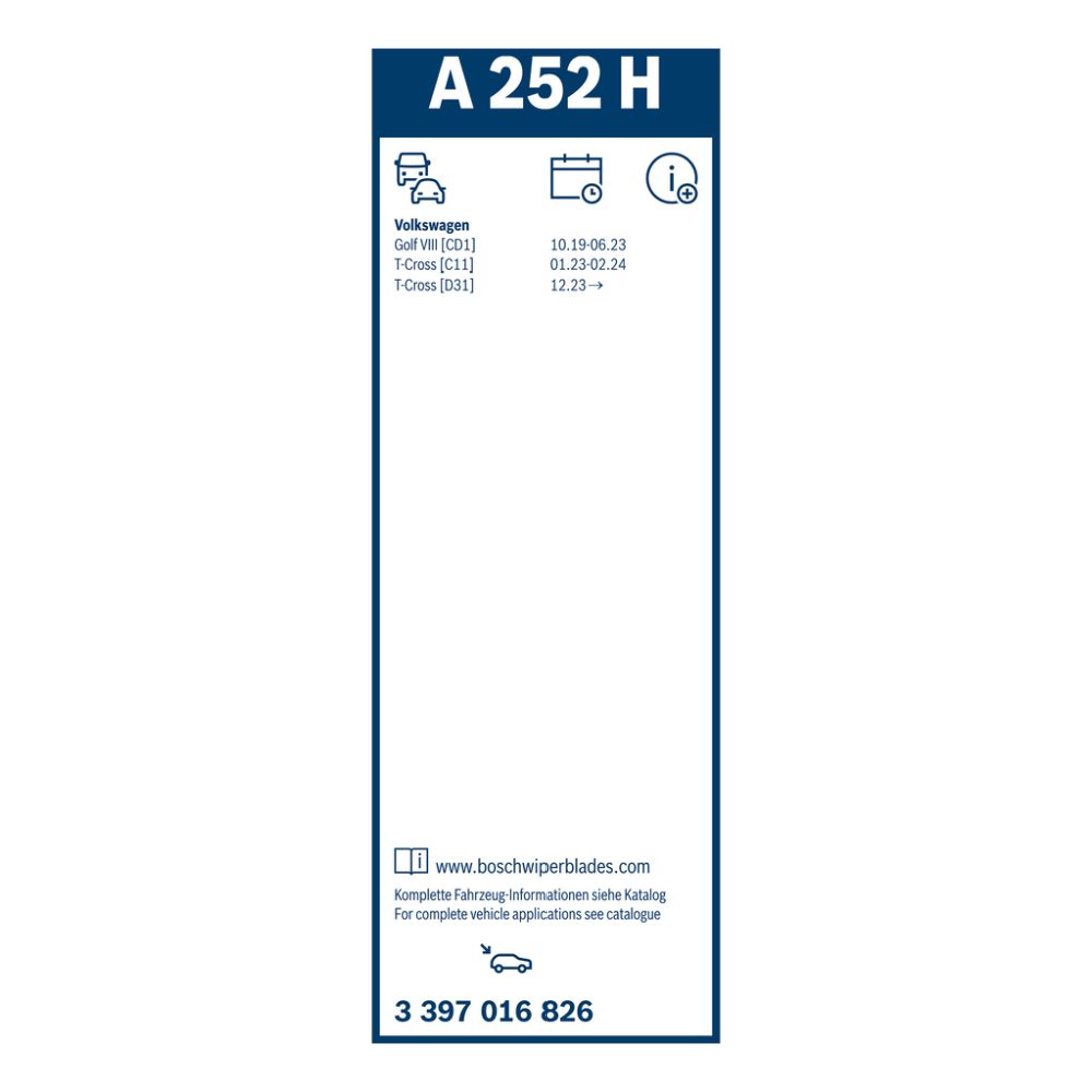 Bosch A252H takapyyhkijänsulka 25 cm