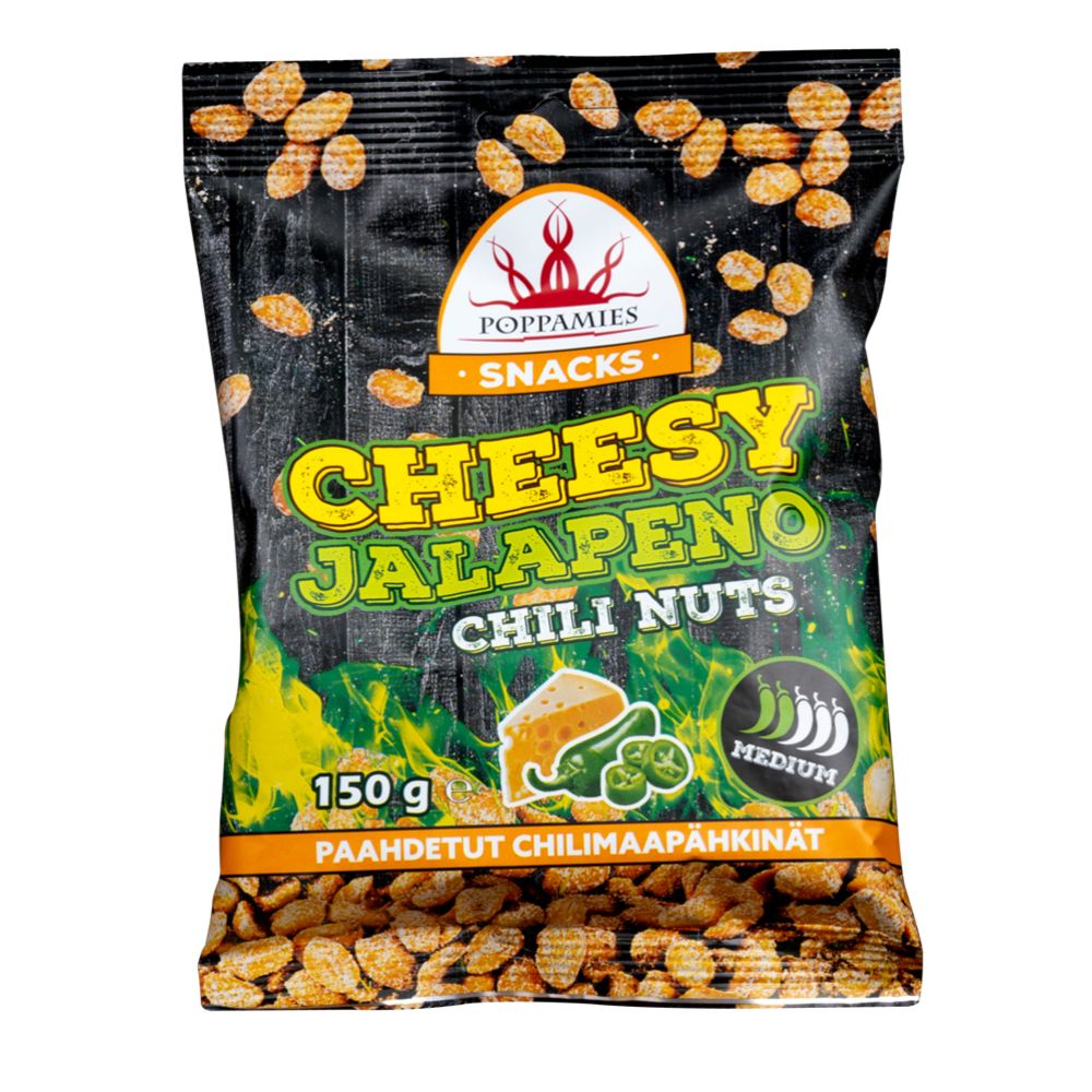 Poppamies Cheesy Jalapeno chili nuts maapähklid, 150 g