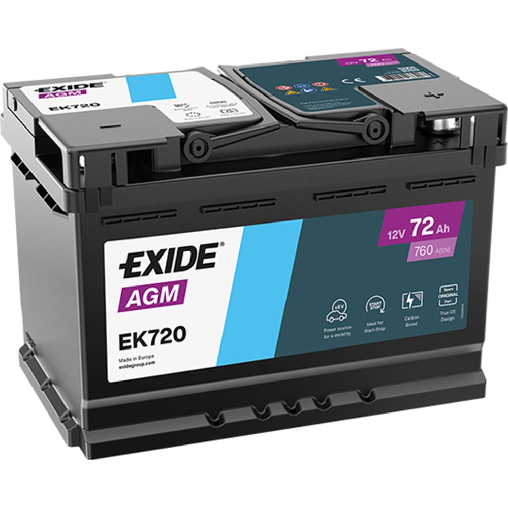 Exide EK720 72 Ah / 760 A akku P278 x L175 x K190 -+