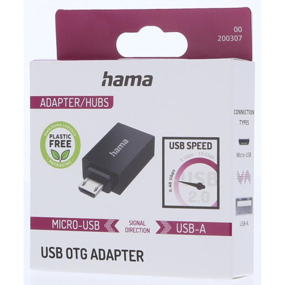 Hama USB-OTG -adapteri, Micro-USB uros - USB-A naaras, USB 2.0, 480 Mbit/s