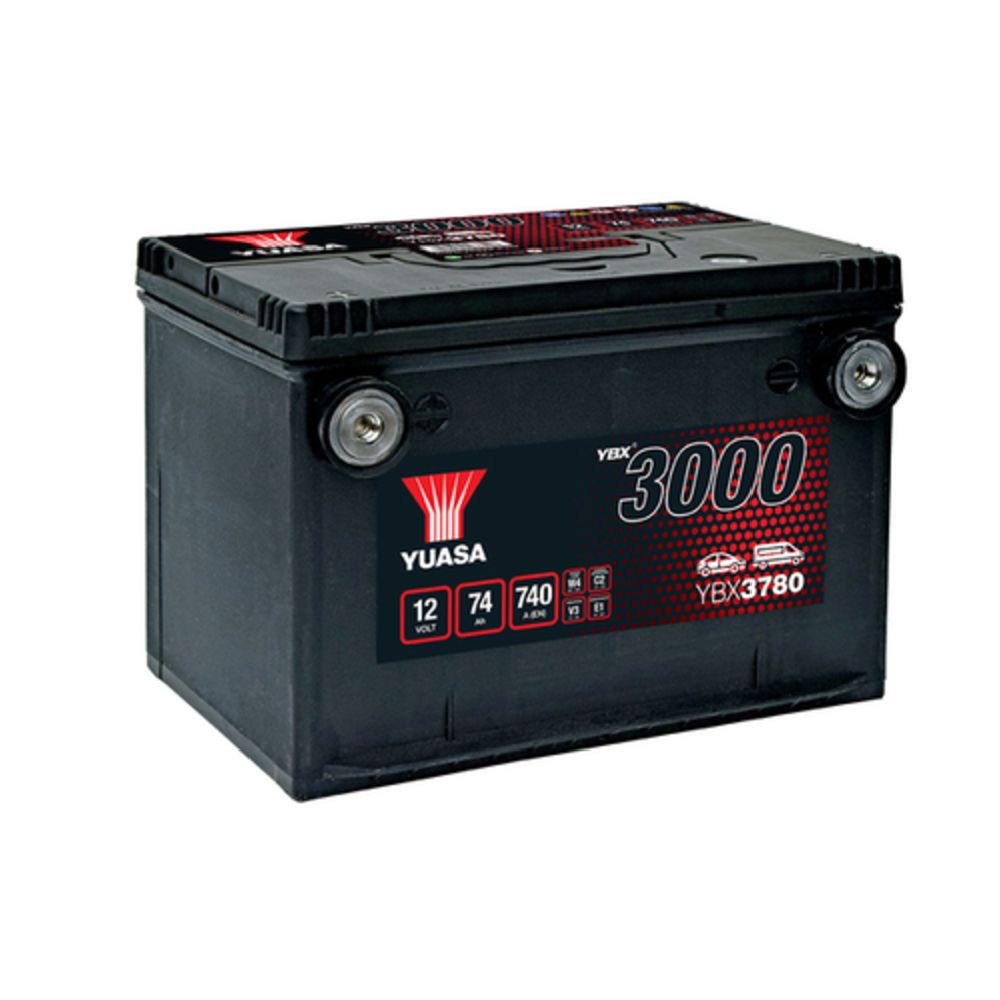 Yuasa YBX3780 74Ah / 740A akku P260 x L183 x K185 sivunapa +-