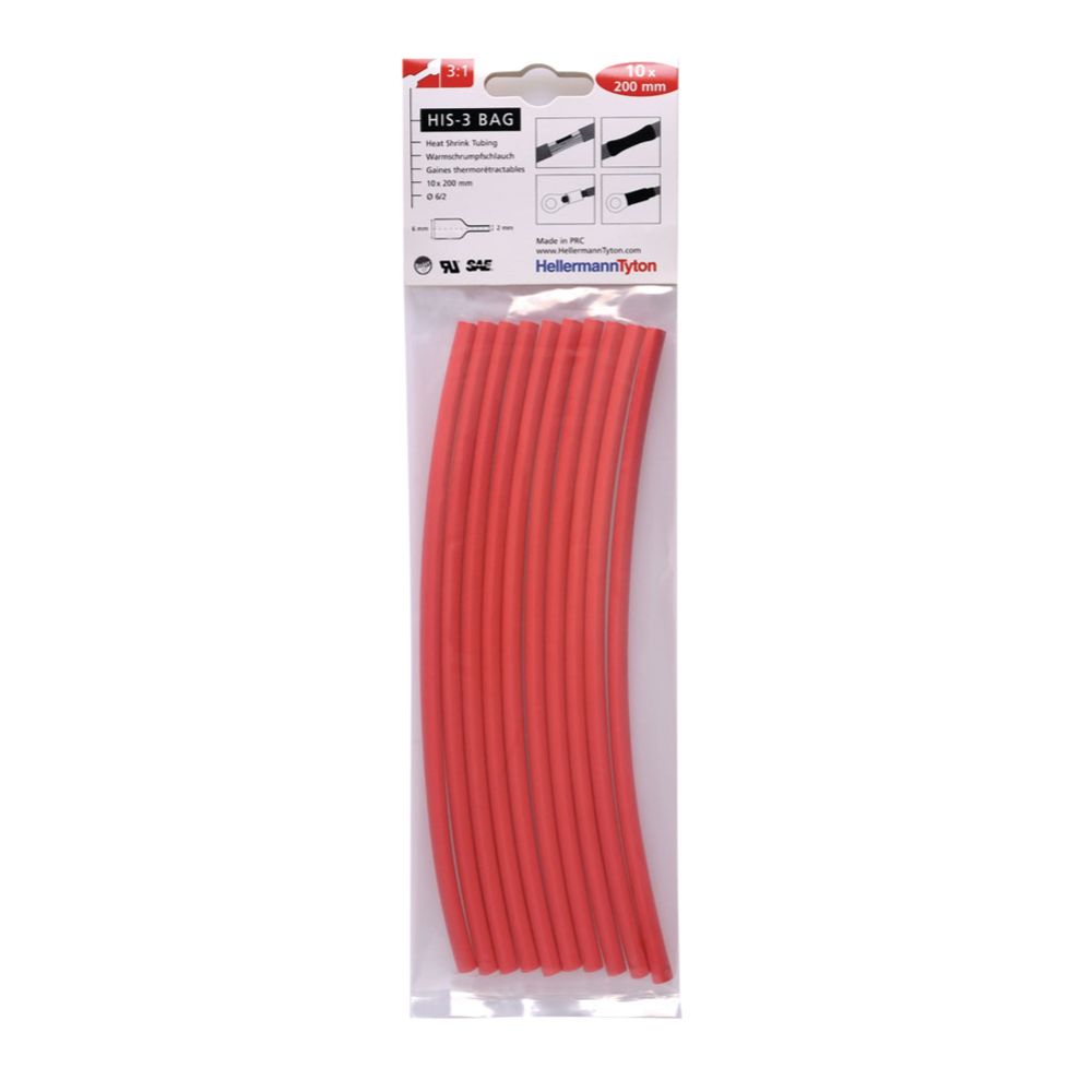 HellermannTyton krympslang 6/2 mm röd 3:1 10 x 200 mm