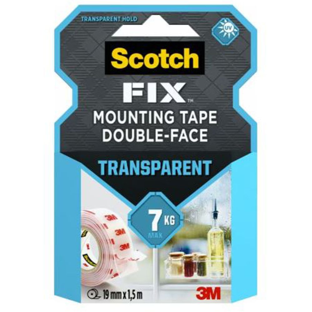 Scotch-Fix Transparent läbipaistev paigaldusteip, 19 mm x 1,5 m