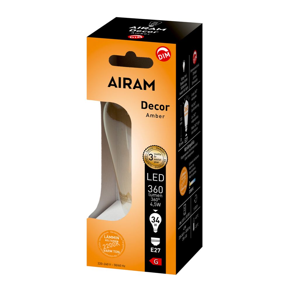 Airam LED antique Edison lampa E27 5W 2200 K 380 lm dimbar