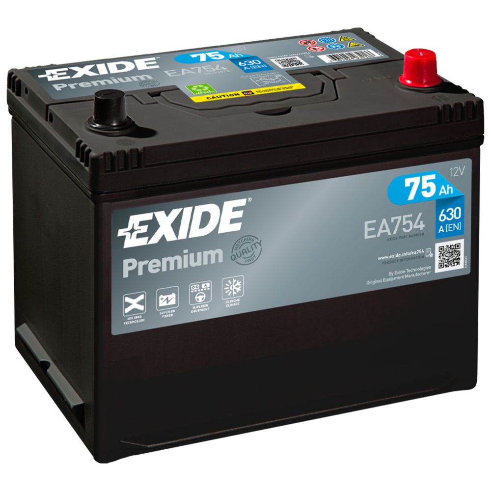 Exide EA754 75 Ah / 630 A aku, P 270 x L 173 x K 222