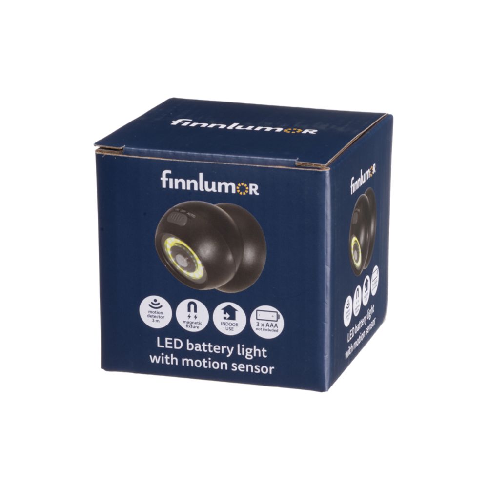 Finnlumor LED-paristovalaisin liiketunnistimella ja magneetilla 3 W 120 lm 3 x AAA musta
