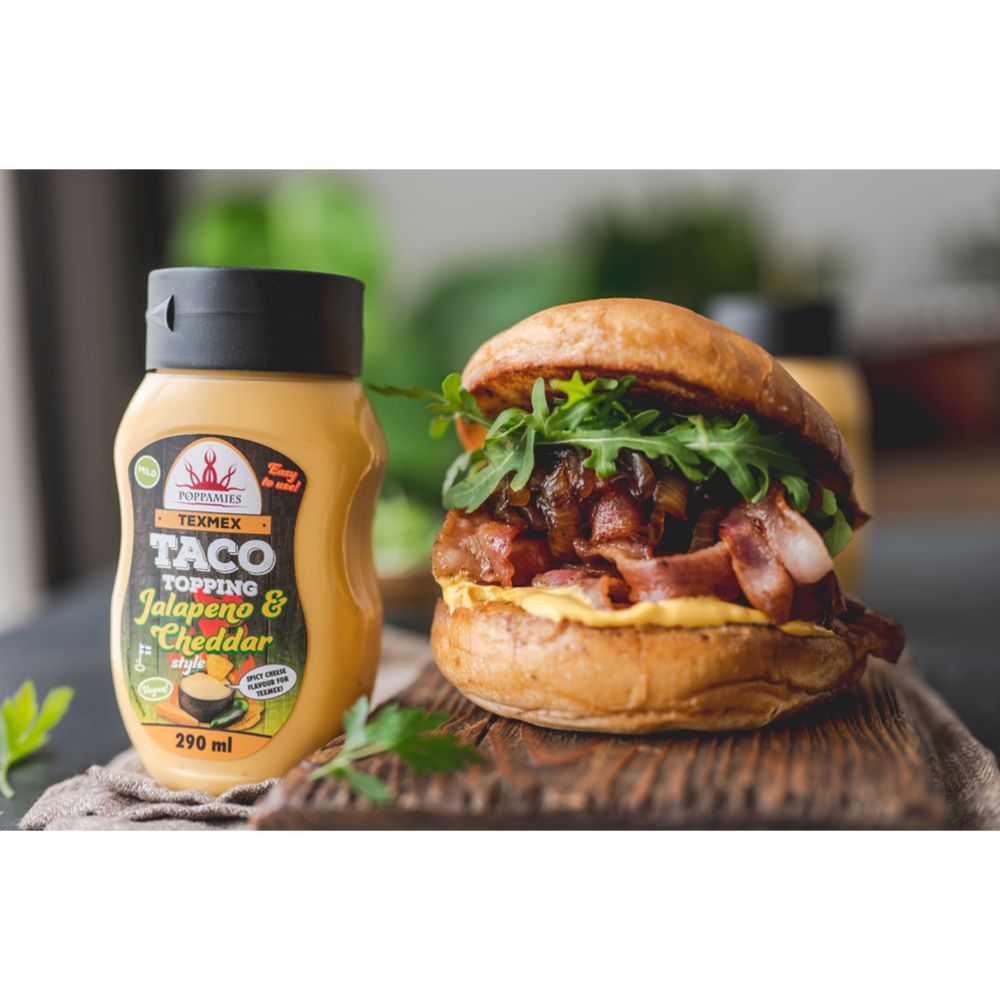 Poppamies Texmex Taco Topping Jalapeno & Cheddar Style kaste, 290 ml