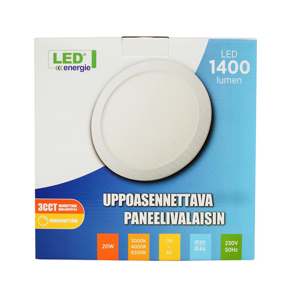 LED-panellampa 20 W 3000 K/4000 K/6500 K 1400 lm infälld montering