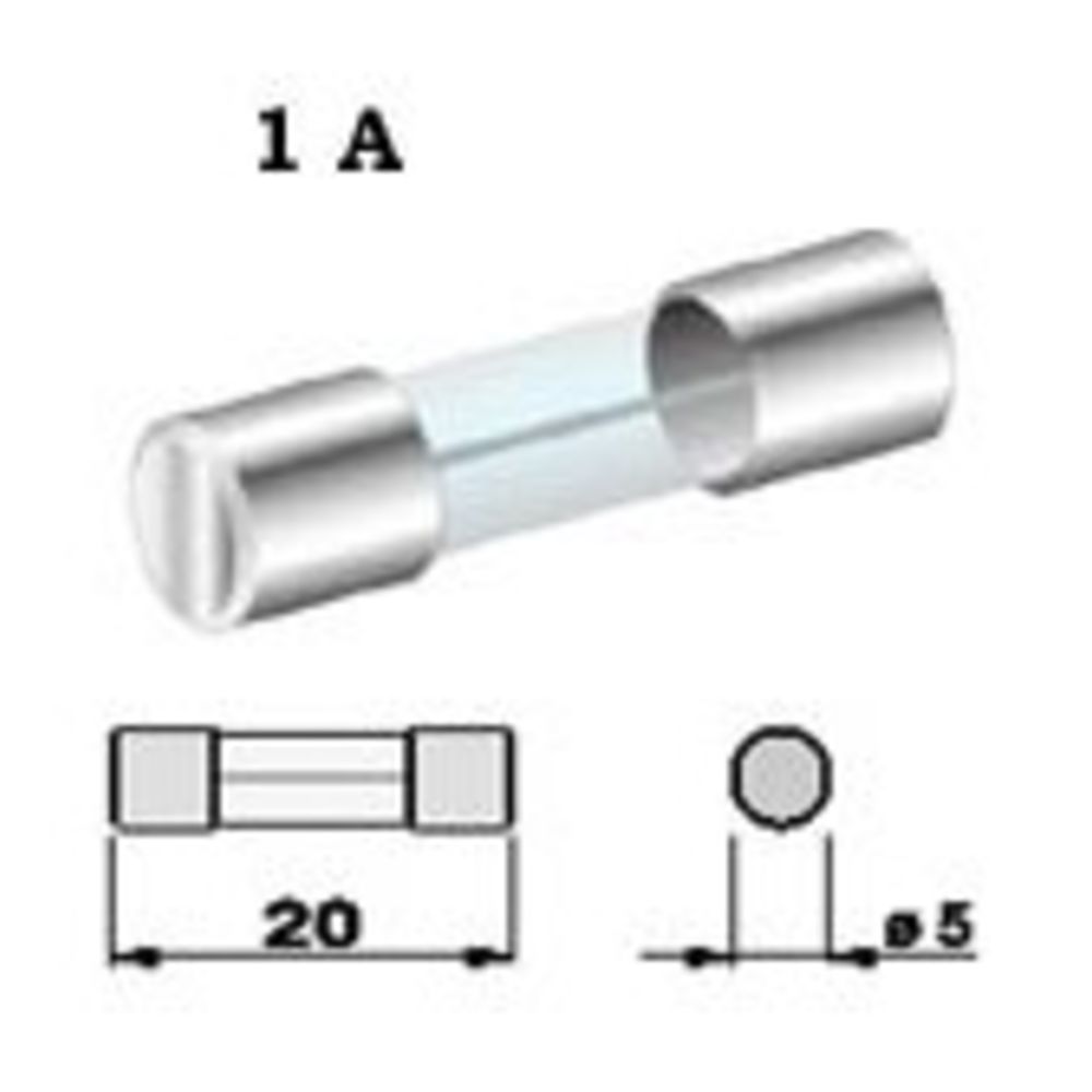 Glassäkring 1 A 5 x 20 mm 5 st. 12/24 V
