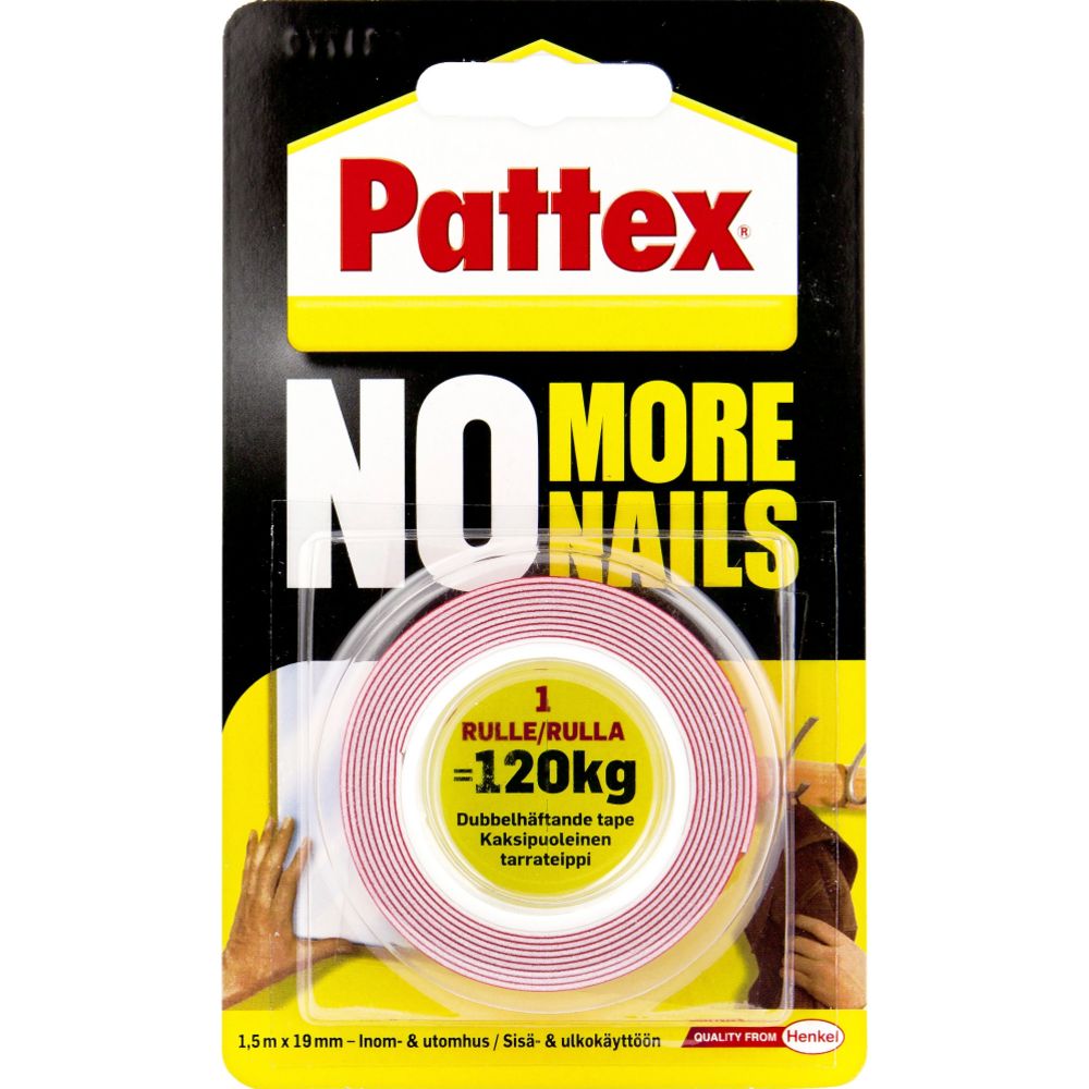 Pattex No More Nails kaksipuolinen teippi 19 mm x 1,5 m