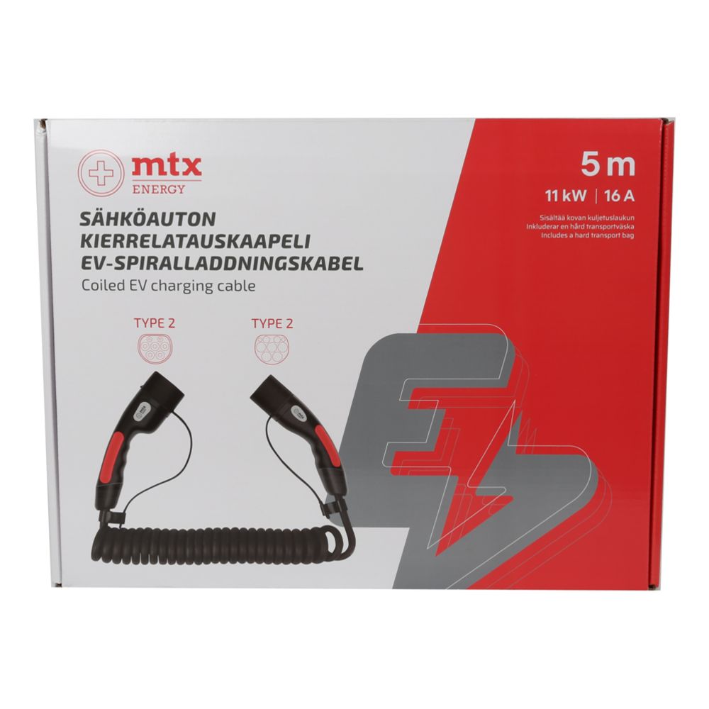 MTX Energy spiralladdningskabel för elbil 11 kW 5 m