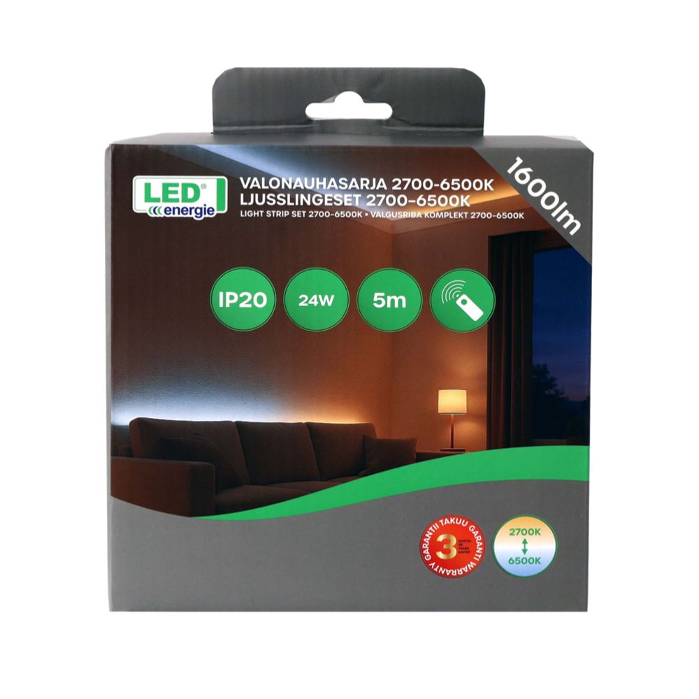 Led Energie säädettävä LED-valonauhasarja 12 V 24 W 1600 lm CCT (2700 - 6500K) 5 m IP20