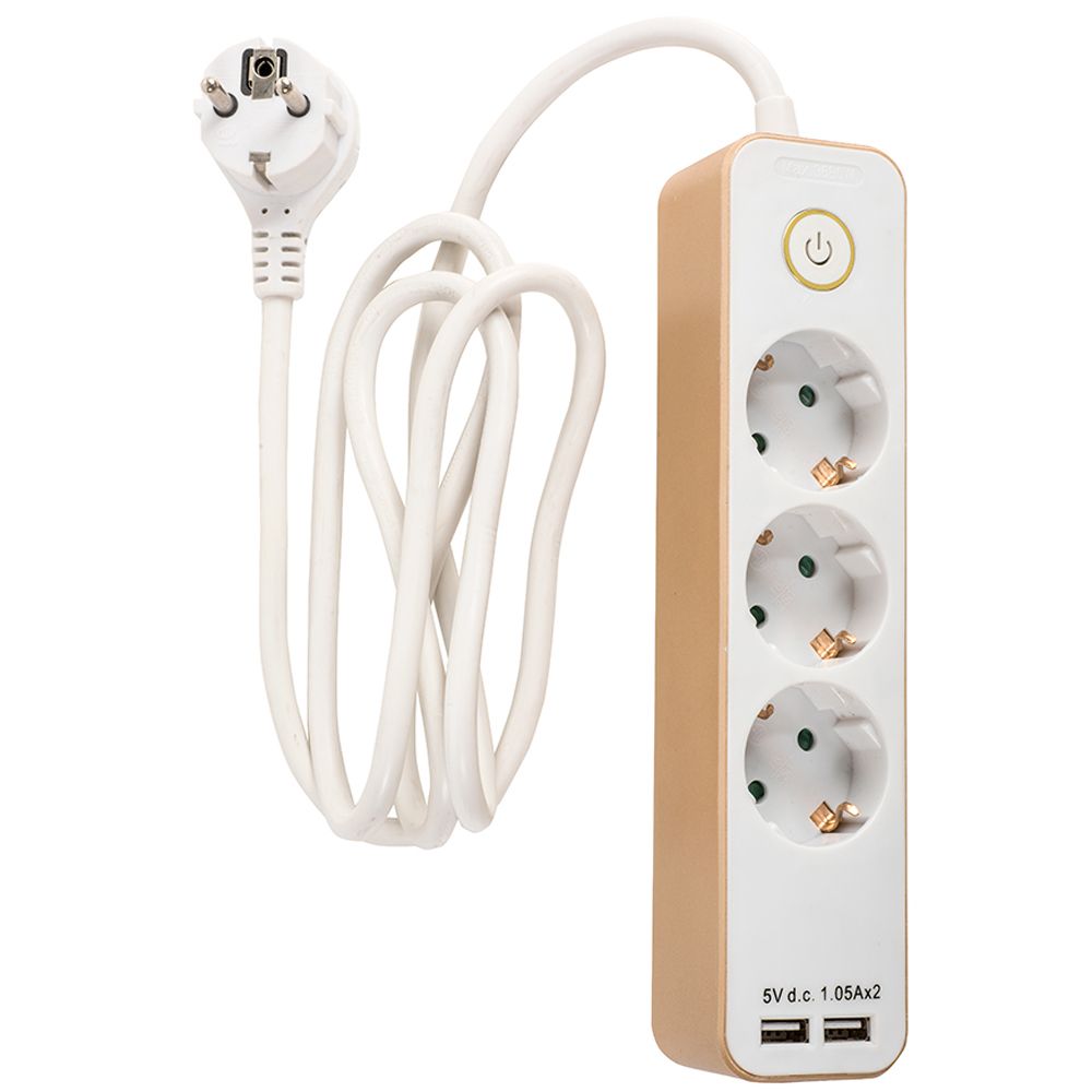 Airam Bene 3-osaline pikendusjuhe 1,5 m, lülitiga + 2 x USB