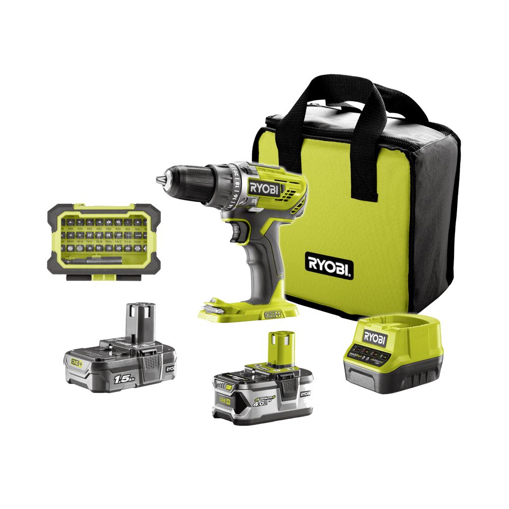 Ryobi ONE+ akkuporakone R18DD3-2415BSA31 (1,5 Ah & 4,0 Ah)