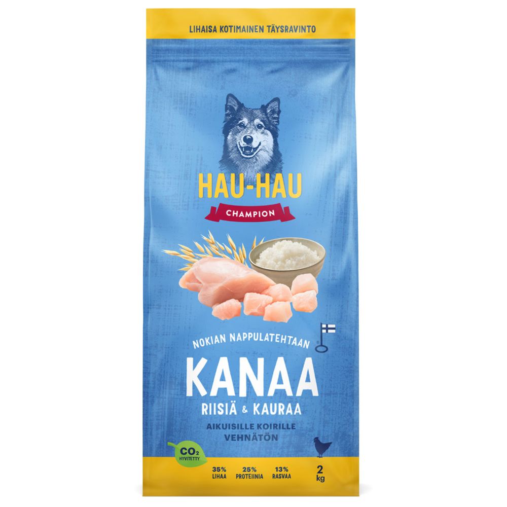 Hau-Hau Champion Kanaa, riisiä ja kauraa täysravinto aikuisille koirille 2 kg