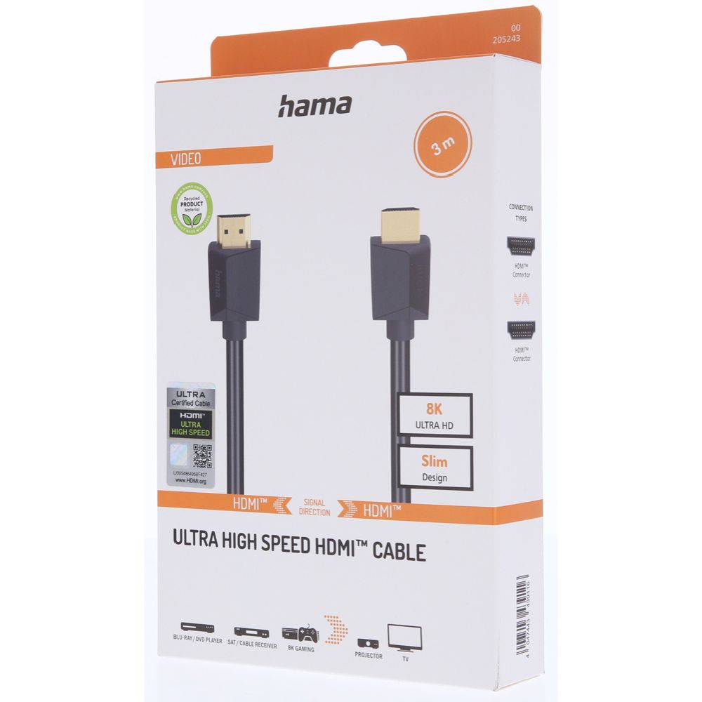 Hama HDMI-kaapeli, HDMI uros - HDMI uros, 8K, Ethernet, 3,0 m