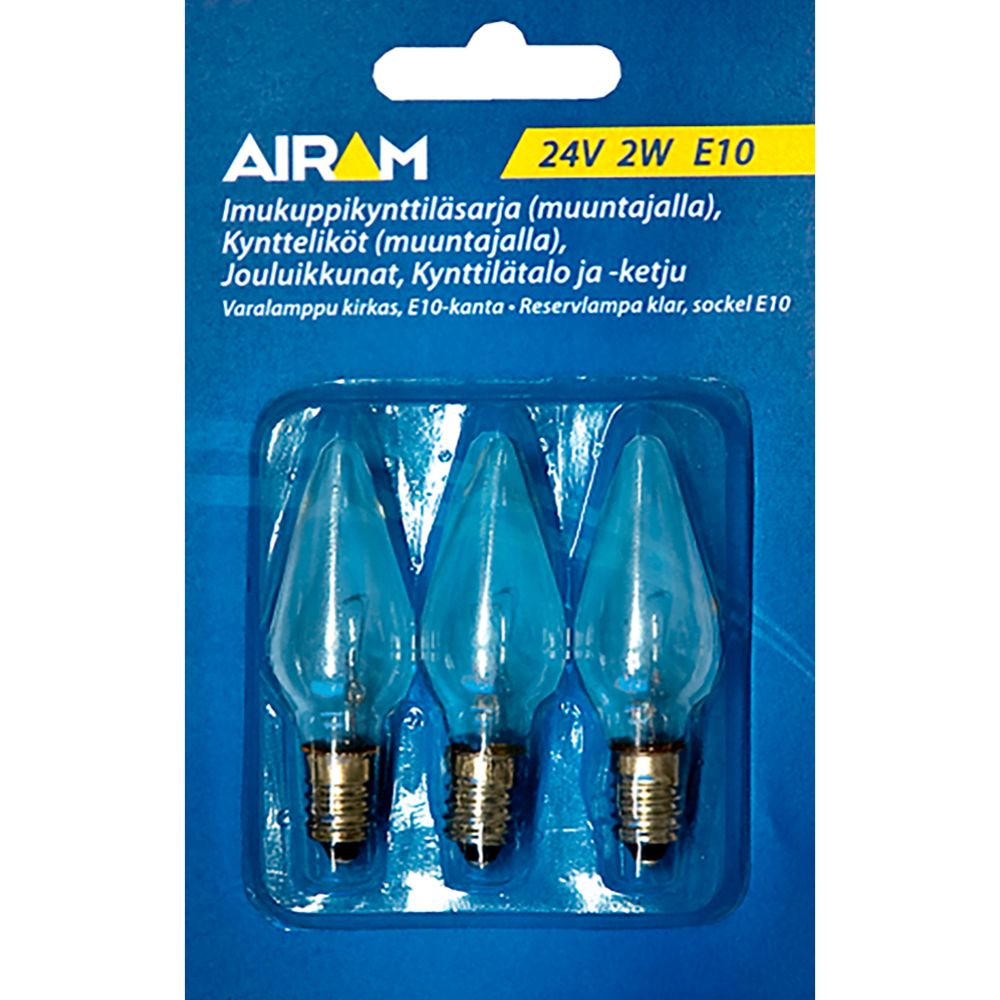Airam kynttelikön varalamppu 2W 24V E10/3BL
