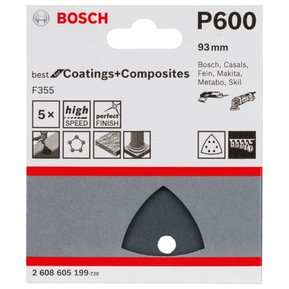 Bosch kolmiohiomapaperi koville materiaaleille 93 mm K600 5 kpl