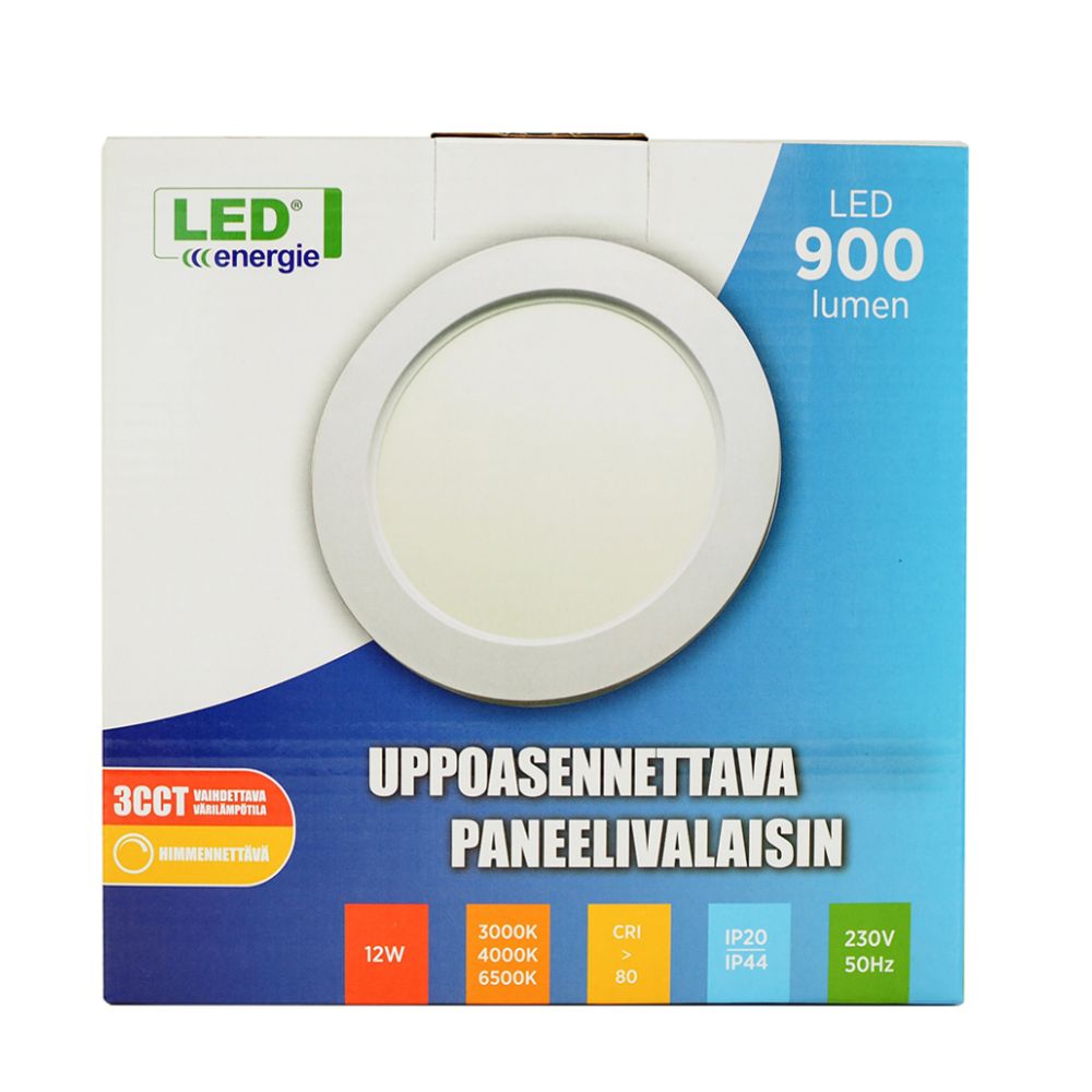 Led Energie paneelivalaisin  himmennettävä uppoas. 3CCT 12W 900 lm
