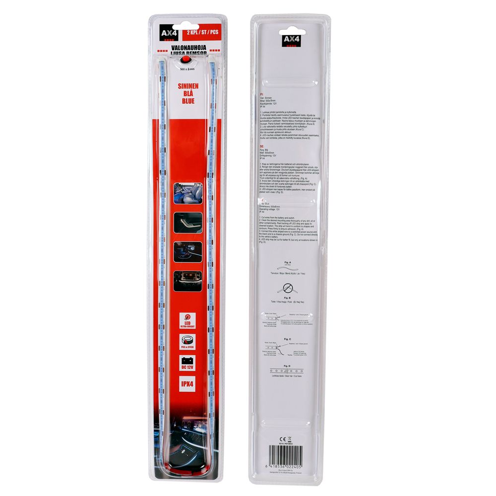 AX4 COB LED-valgusriba, sinine, 12 V, 500 mm, 2 tk
