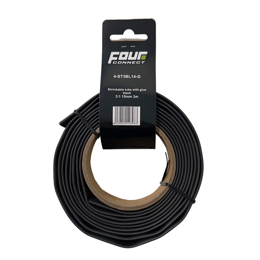 FOUR Connect krympslang med lim svart 3:1, 15 mm, 3 m
