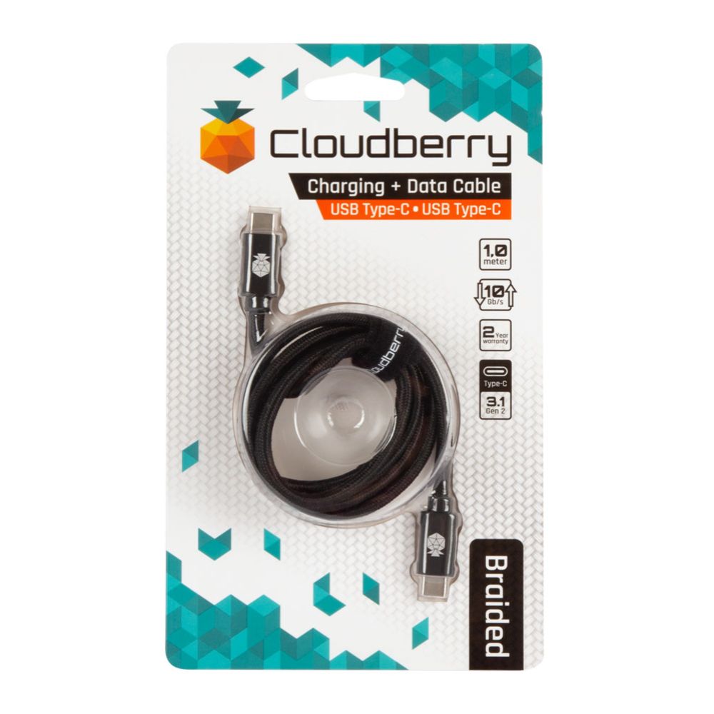 Cloudberry USB Type-C 3.1 - USB Type-C 3.1 vahvarakenteinen datakaapeli 1 m, musta