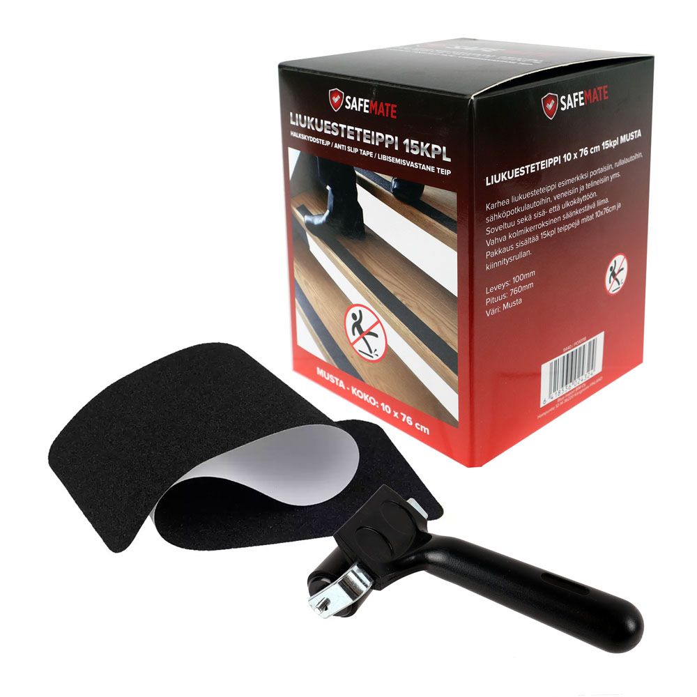 SafeMate liukuesteteippi 15 kpl musta 10 x 76 cm + kiinnitysrulla