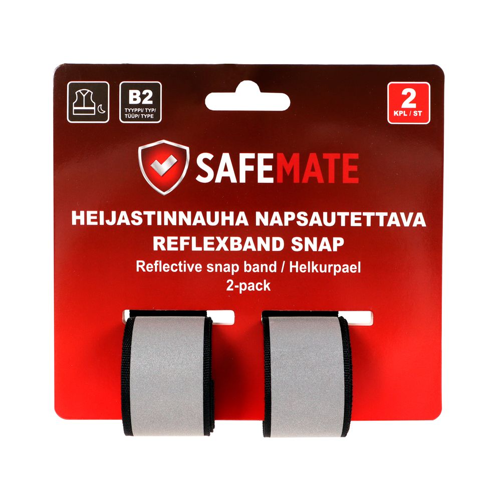 SafeMate Reflexband snap, 2 st, svart