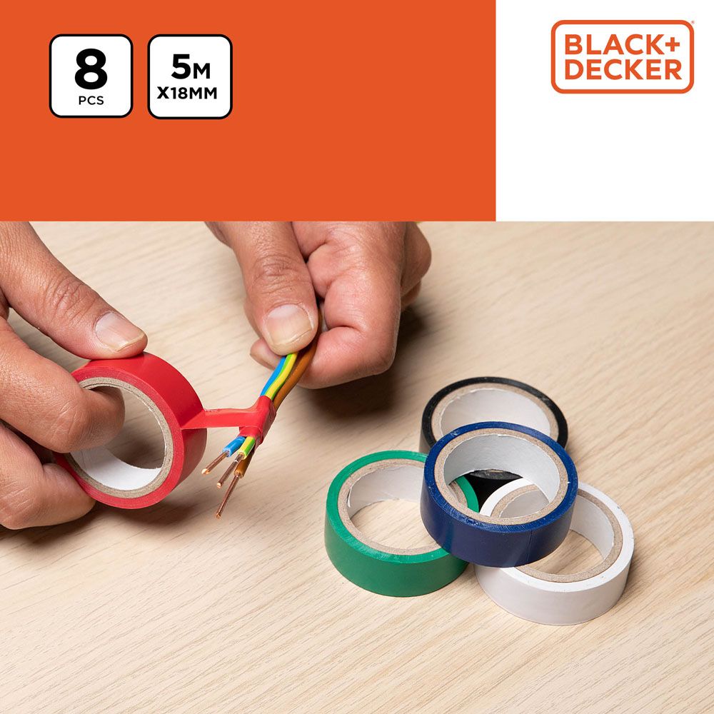 BLACK+DECKER elektriteip, 18 mm x 5 m, 8 tk