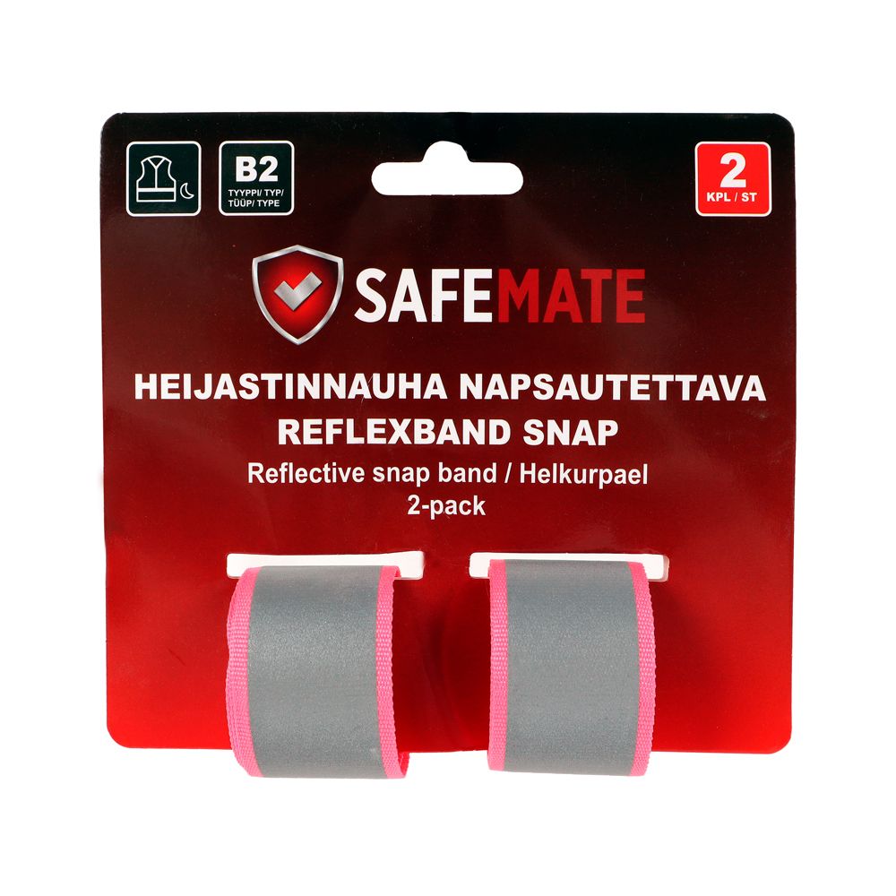 SafeMate Reflexband snap, 2 st, rosa