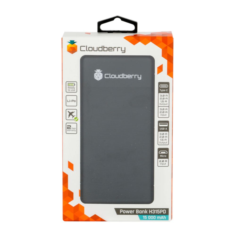Cloudberry 15 000 mAh PD varavirtalähde QC 3.0 3 A 2 x USB-A 3,0 A