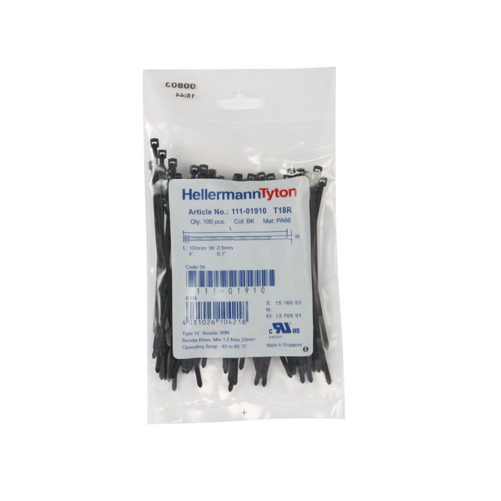 HellermannTyton plastvits, 100 x 2,5, must, 100 tk