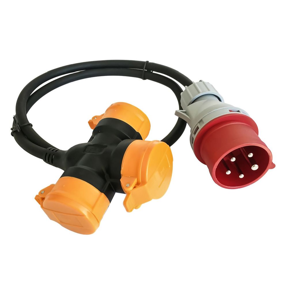 Harju strömadapter 16 A hane/3 x Schuko 1 m