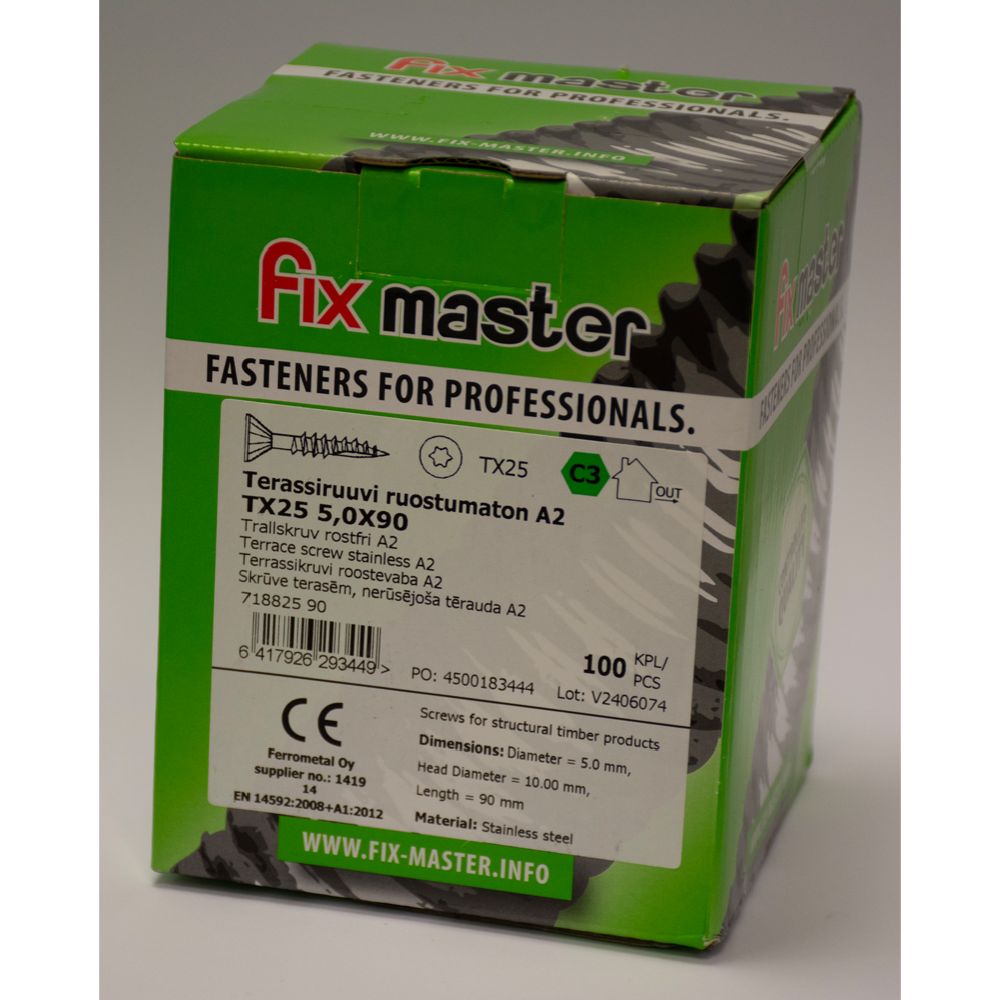 Terassiruuvi 5,0 x 90 mm A2 RST 100 kpl