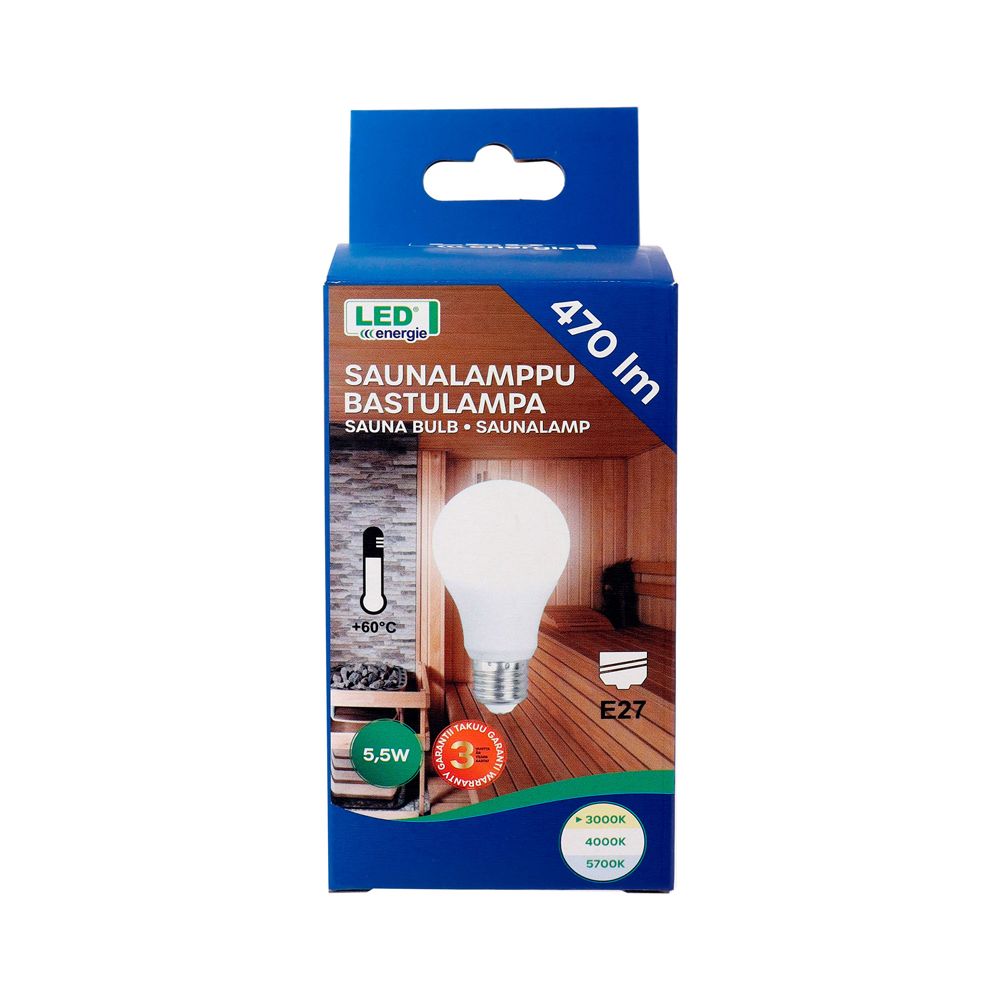 Led Energie saunalamppu matta A60 470 lm 5,5W E27