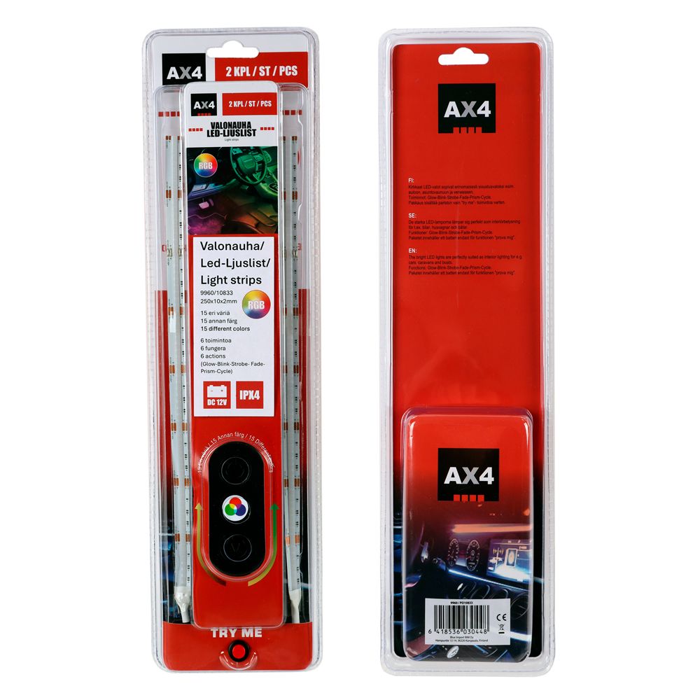 AX4 LED-valonauha COB 12V 250mm RGB