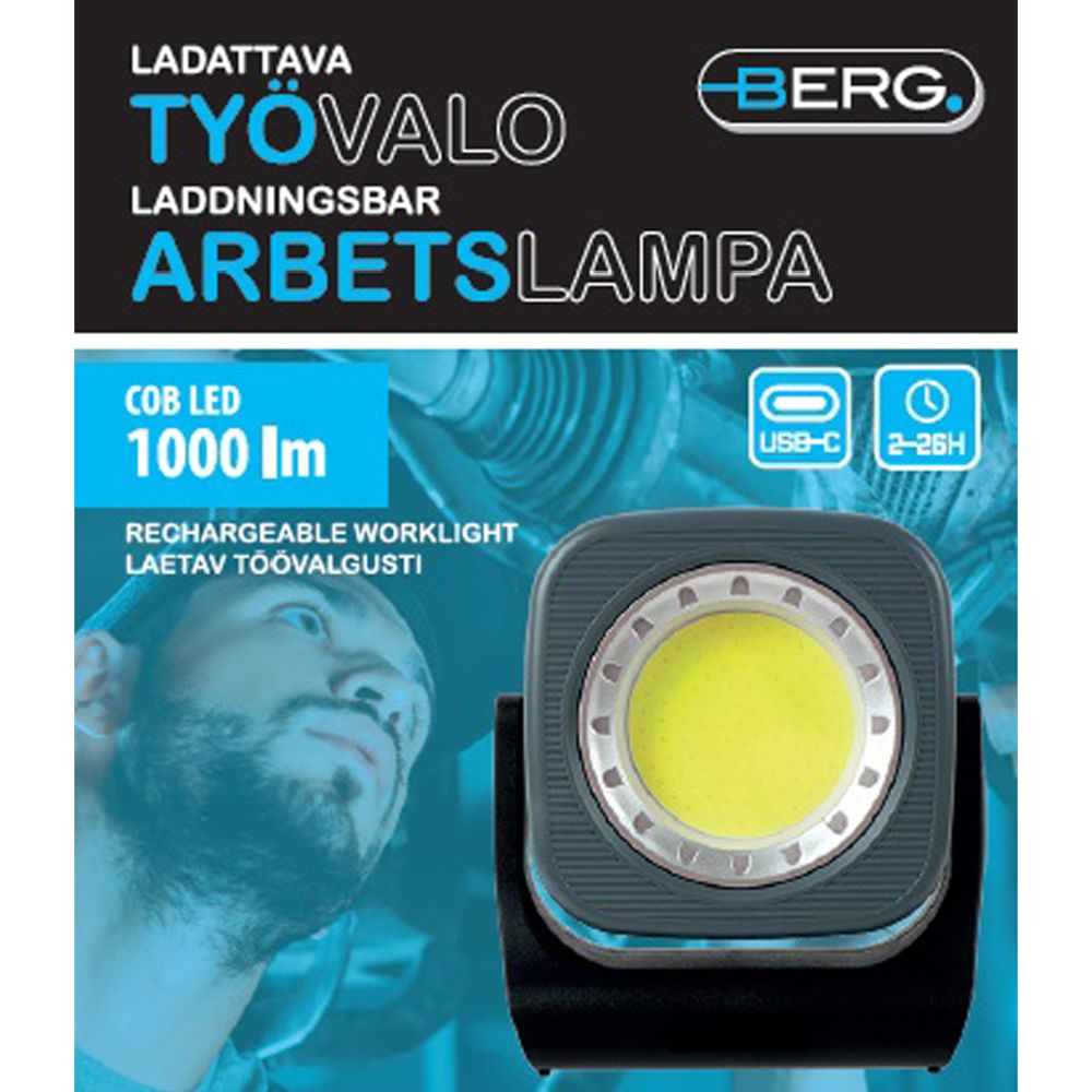 Berg LED-arbetslampa 1000 lm grå laddningsbar