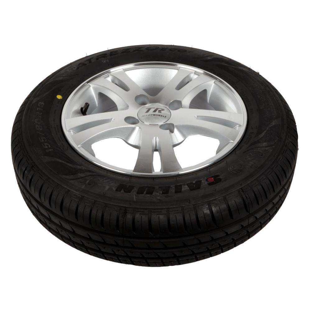 Peräkärryn rengas + alumiinivanne 155/80 R13 4x100, hopea vanne