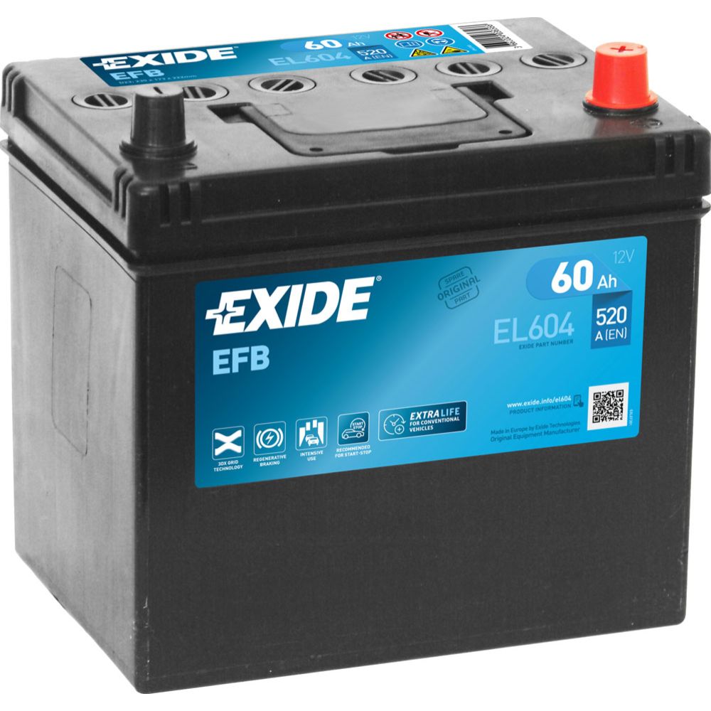 Exide EL604 60 Ah / 520 A batteri L230 x B173 x H222 -+