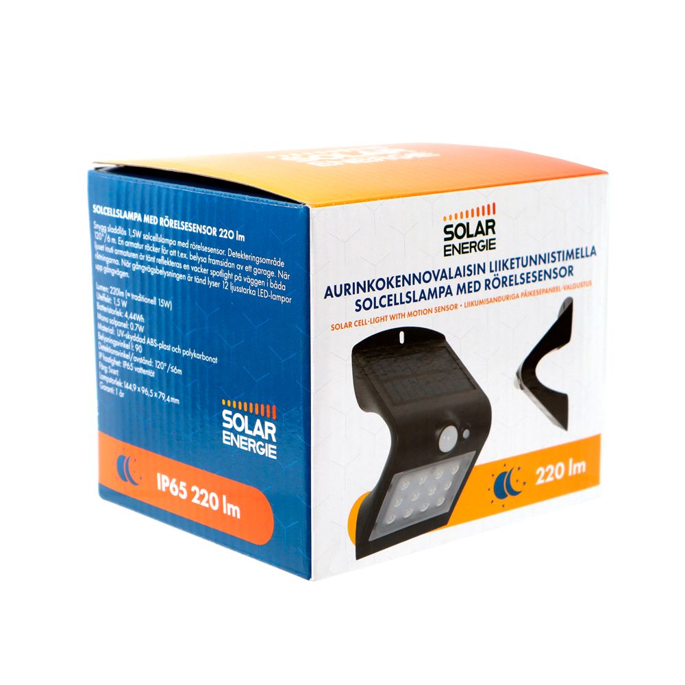 Solar Energie "Butterfly" aurinkokennovalaisin liiketunnistimella 220 lm musta